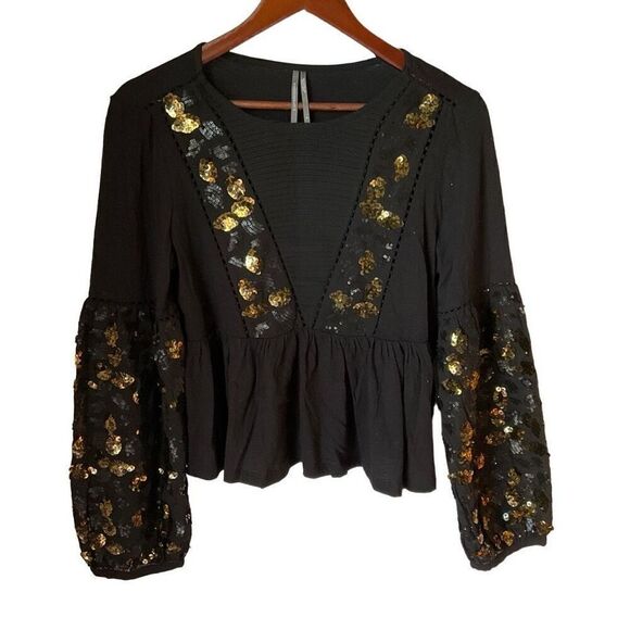 Anthropologie Neale Sequined Peplum Top, Small. Witchy - Picture 6 of 13